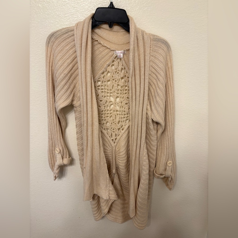 Vintage Beige Knit Open-Front Sweater